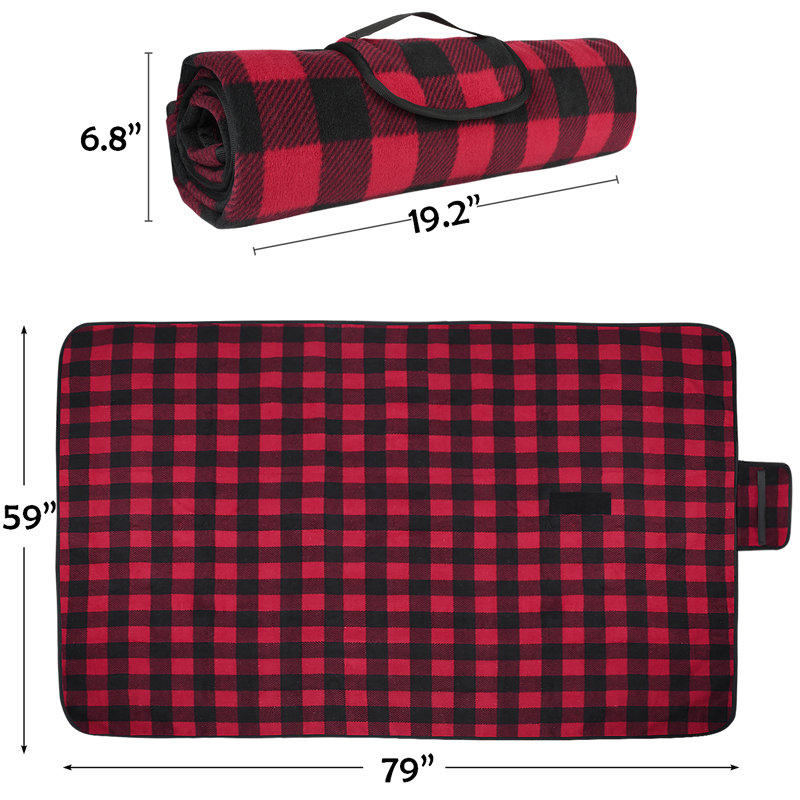 Couverture imperméable pour le camping et le pique-nique Tirrinia, L 59 po x L 79 po, Carreauté rouge / noir
