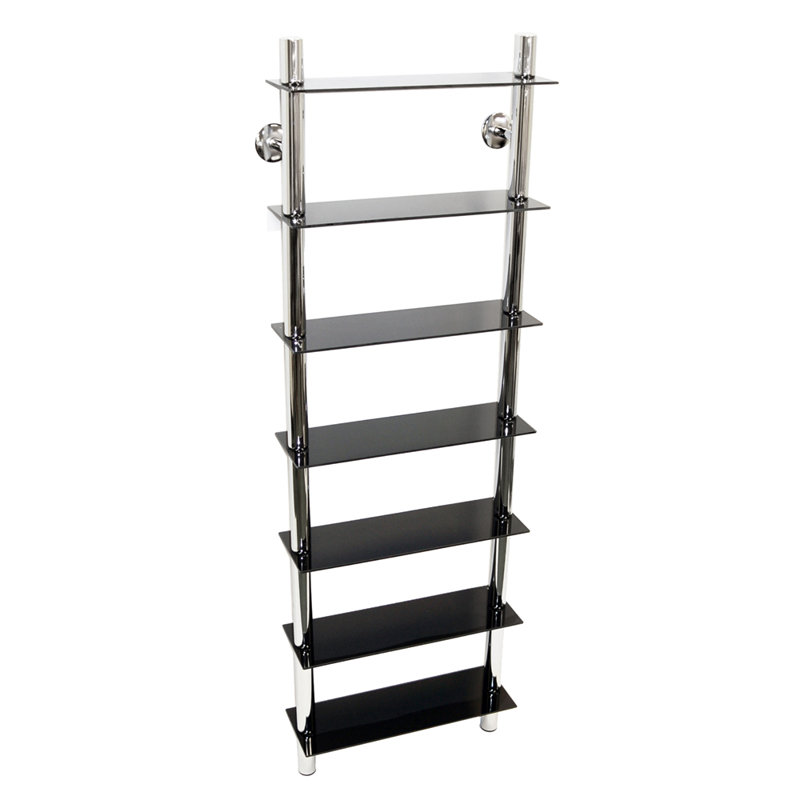 7 Piece Glass Accent Shelf, Black