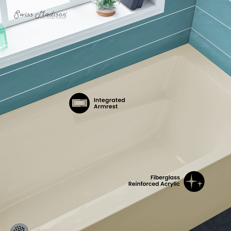 Baignoire d'angle Voltaire 60 po x 32 po avec bonde à gauche et tablier, couleur biscuit, Bisque, Gauche