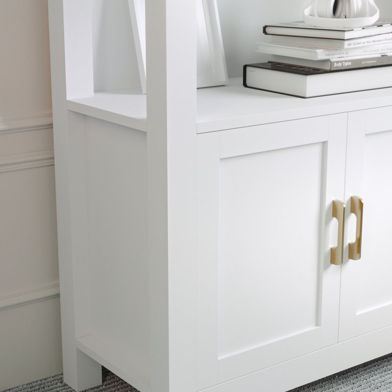 Martha Stewart Hutton 4 Tier Shaker Style Bookcase with Cabinet, White/Polished Brass