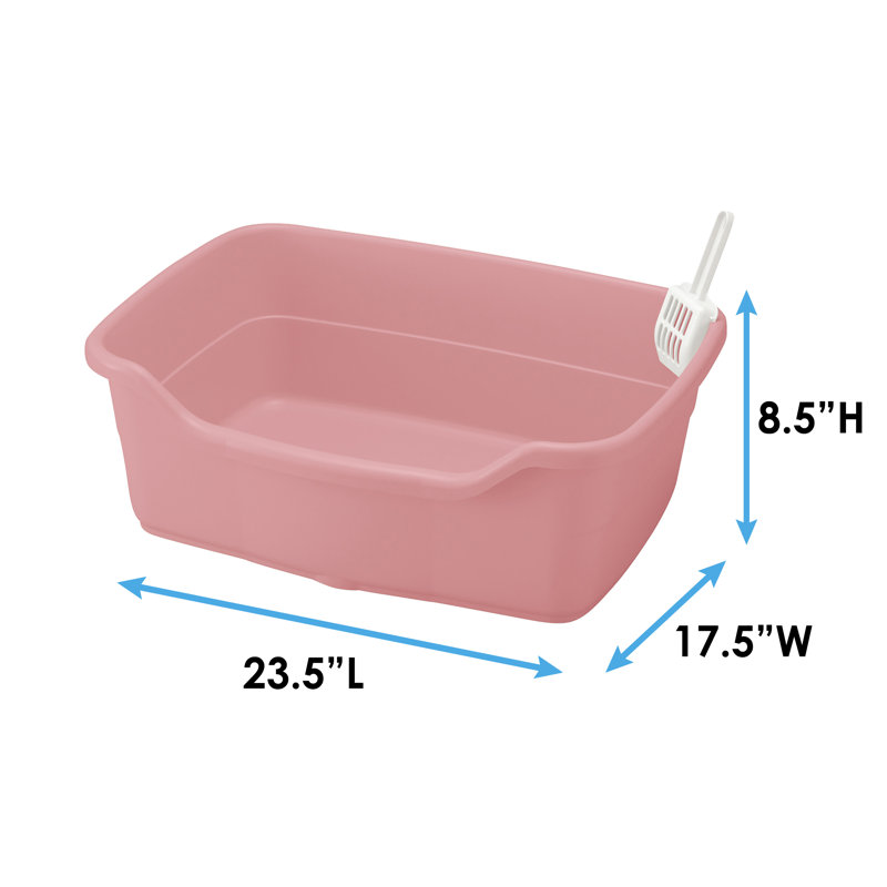 Plastic Litter Box with Scoop, Salmon Pink