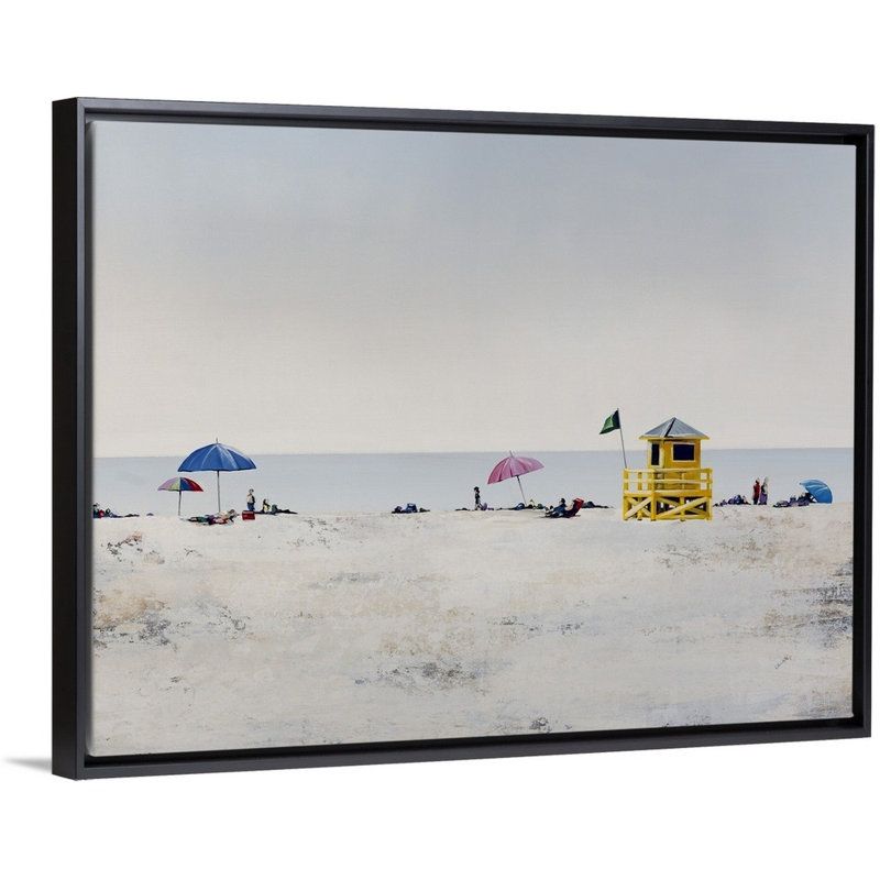 « soleil et sable i », peinture sur toile, H 19,7 po x l 25,7 po x P 1,75 po, Cadre flottant noir