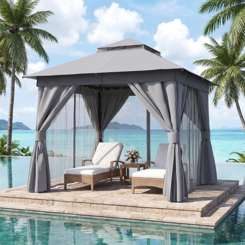 Yardgrace 8'x8' Soft-top Double-Roofed Steel Patio Gazebo, Gray