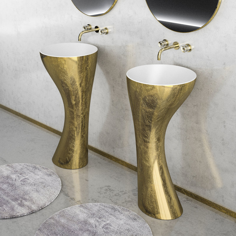 Maestro Bath Swan 17.7'' Resin/Glass Circular Bathroom Sink, Gold Leaf