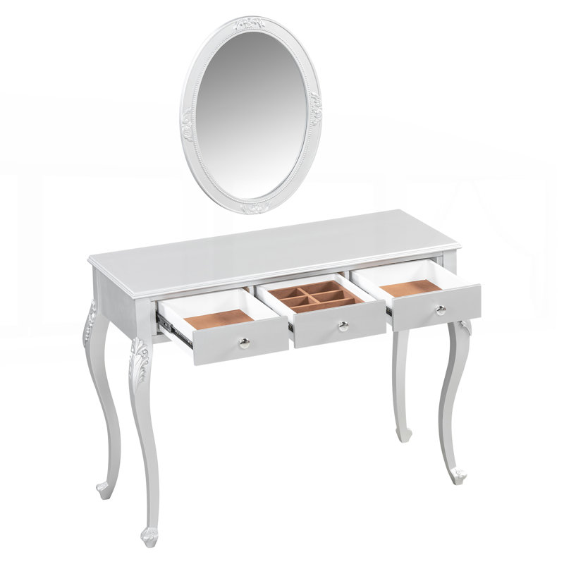 Luxury Makeup Vanity Desk with Oval Mirror, 3-Drawer Dressing Table for Jewelry Storage, Elegant Console Table for Entryway, Living Room & Bedroom, Stylish Home Decor