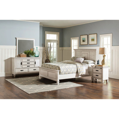Distressed White 4 Bedroom Including Bed, Nightstand, Dresser, And Mirror For Eastern King, Wood Material, 57" Height, 81.39" Width, 85.83" Length, Use King In White, Included, Construction, High,