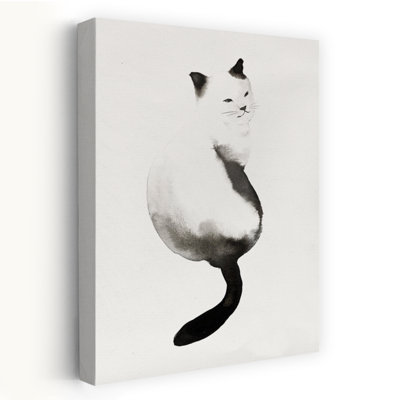 Chaton noir I, art décoratif aquarelle minimaliste