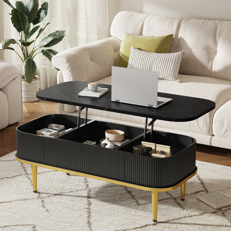 Table basse à plateau relevable de 39 po avec rangement de style moderne pour la chambre à coucher et le salon