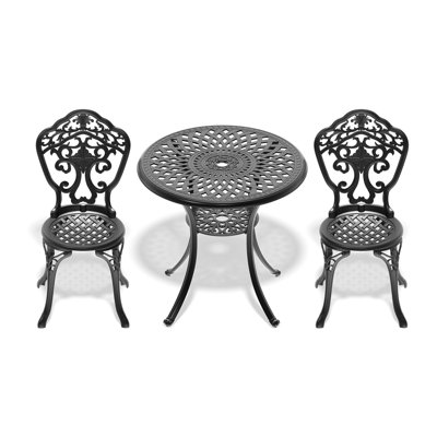 All-weather Dining With Aluminum Cast Chairs, Black 3 In For Outdoor Use