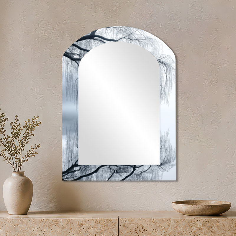 Rustic Decorative Wall Mirror – Willow Shore Reflections, Metal Print, 34" x 25"