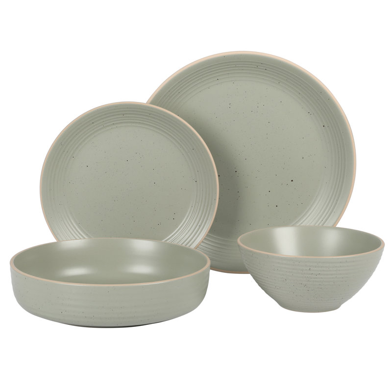 Gibson Home Stoneware Dinnerware Set - Service for 4, Sage Green