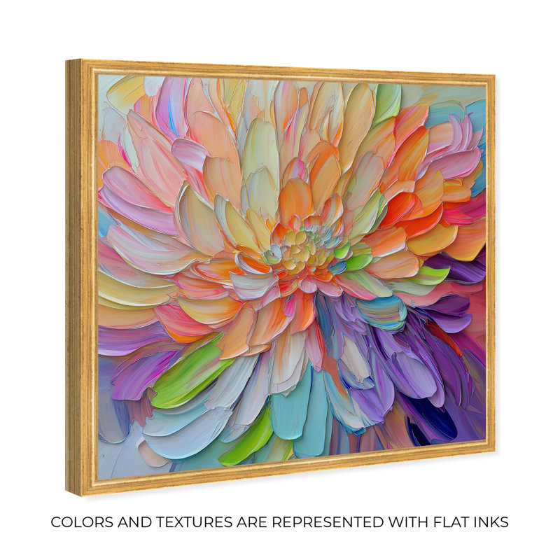 Art abstrait moderne sur toile de pétales prismatiques par Art Remedy, Cadre flottant doré, H 25 po x l 25 po x P 1,8 po
