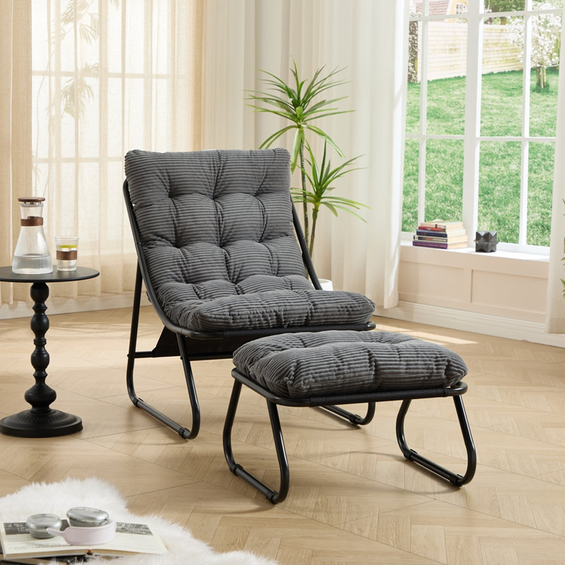Patio Outdoor Lounge Chair with Ottoman, Gray Corduroy