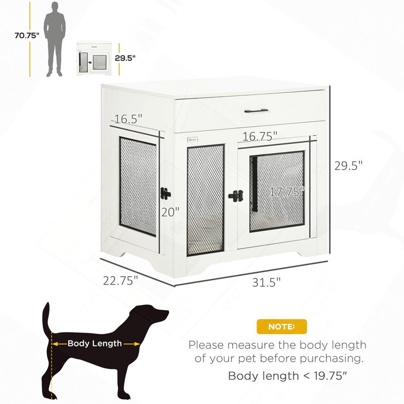 Mobilier de cage pour chien avec coussin moelleux résistant à l'eau, table de bout avec tiroir et cage pour chiots pour petits chiens à l'intérieur avec 2 portes