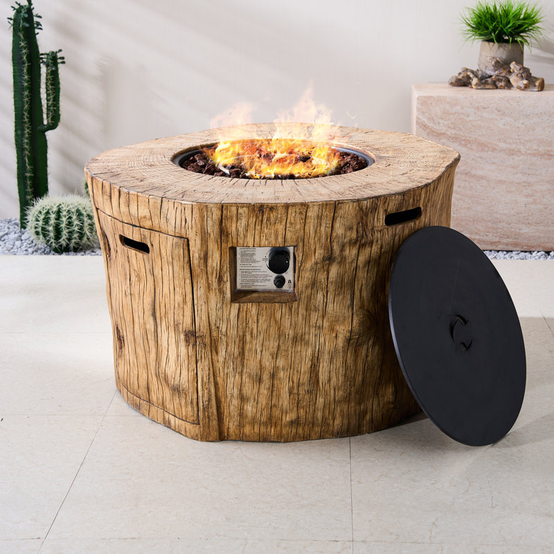 Demetrius Round Propane Smokeless Fire Pit Table, Brown