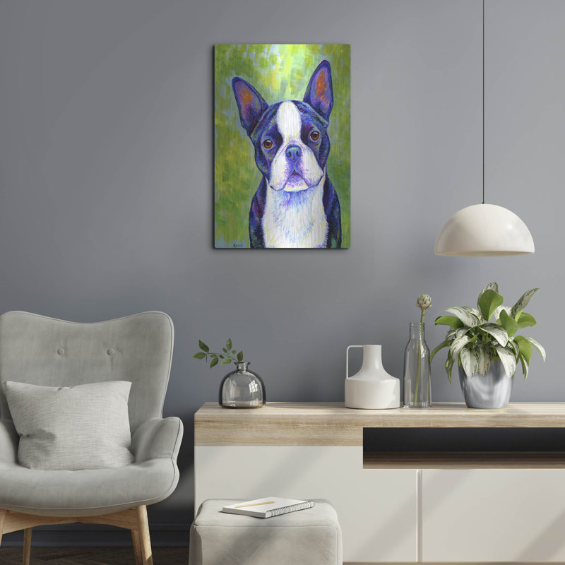 «Boston Terrier» par Rebecca Wang, art mural en métal, H 24 po x l 16 po