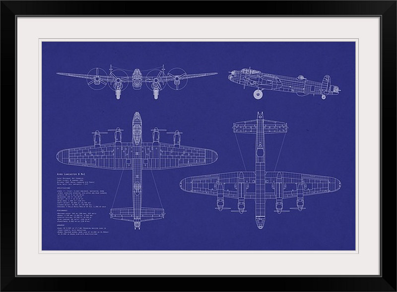 «Avro Lancaster Bomber Blueprint» par Deschamps, impression, H 32 po x l 44 po x P 1 po, Cadre noir