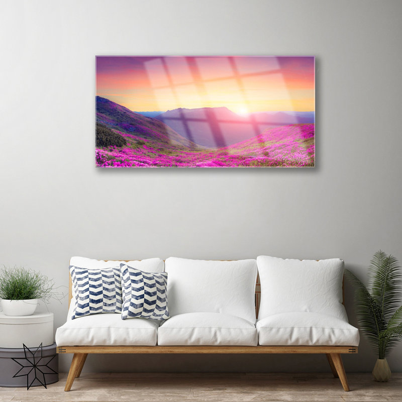 Nature Sun Mountain Meadow - No Frame Print on Glass