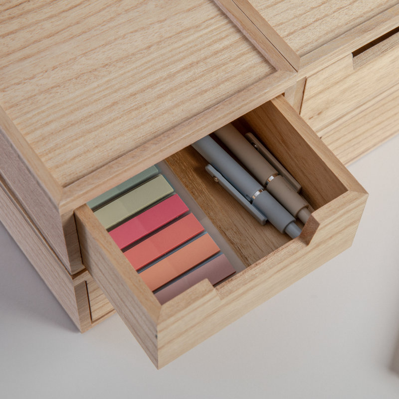 Light Natural Paulownia Wood Stackable Storage Boxes with Drawers, Set of 3