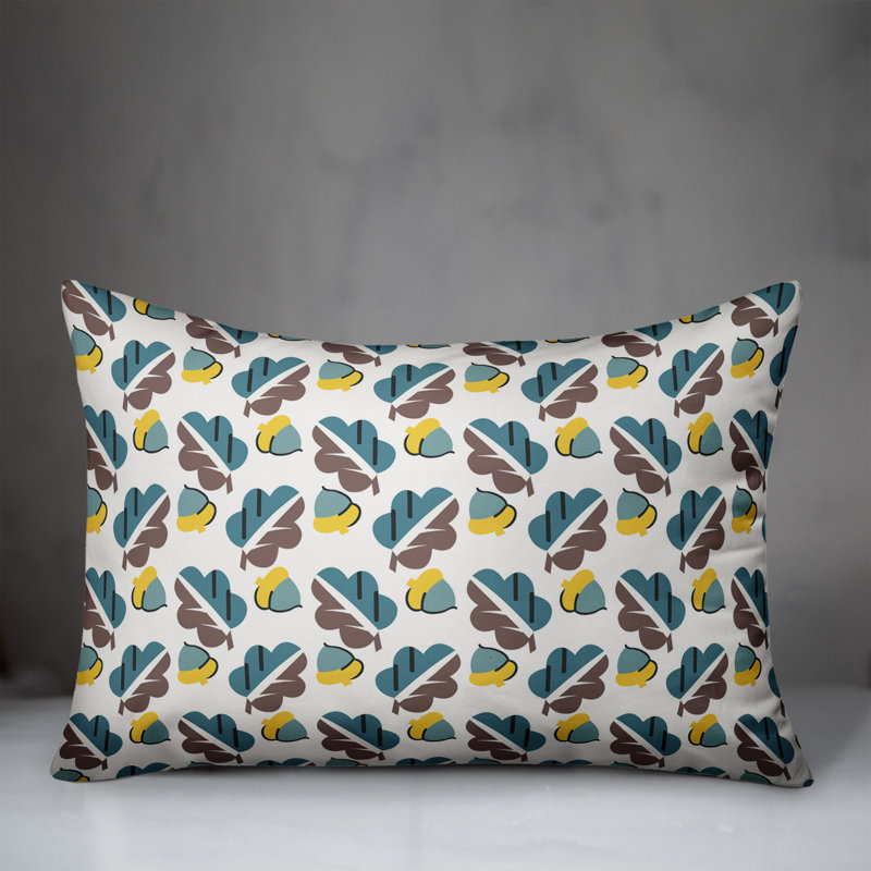 Coussin lombaire à glands et feuilles, Vert / Jaune / Brun