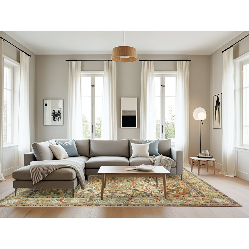 Tapis beige / vert Bridie, Rectangle 8 pi x 12 pi