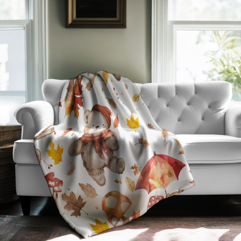 Motif d'ours d'automne - couverture Sherpa de qualité supérieure 1 pièce, Lit simple