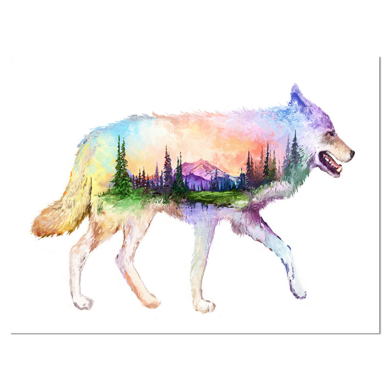 Loup double exposition - impression sur toile tendue, H 8 po x l 12 po
