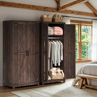 2-piece 71" H Manufactured Wood Armoire With Hanging Rod,Espresso