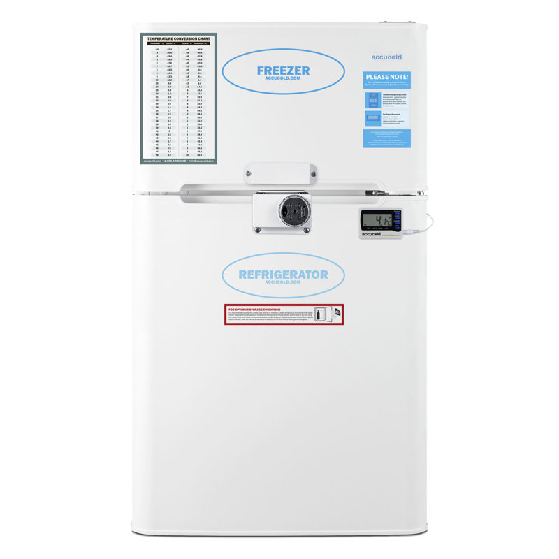 Summit Appliance Accucold by Summit 3.2 Cubic Feet Top Freezer Freestanding Mini Fridge, Yes
