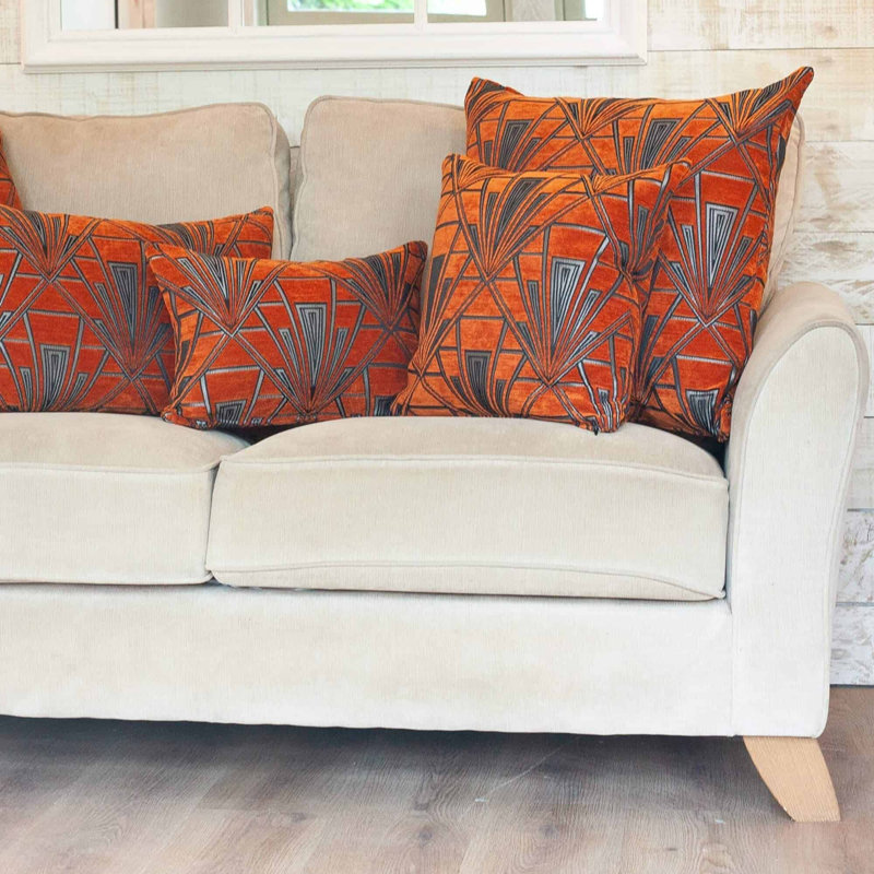 Art Deco Geometric Cushion in Burnt Orange, 43x43cm, Feather filled