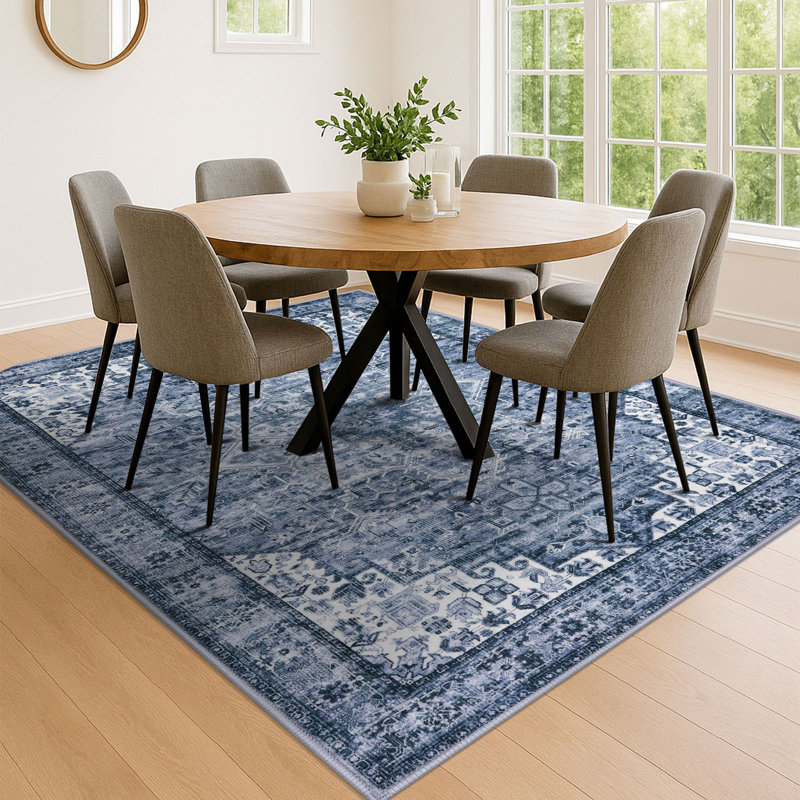 Soft Medallion Printed Rug With Non-Slip Backing Blue Area Rugs Living Room Bedroom Rugs, Rectangle 6' x 9'