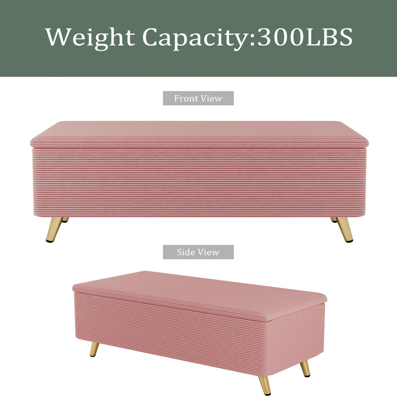 Repose-pieds moderne en velours côtelé avec pieds en métal, banc de rangement pour chambre à coucher et salon, Rose
