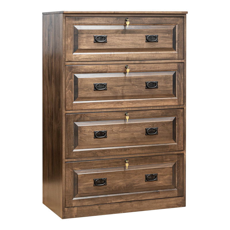 36'' Wide 4 -Drawer Solid Wood File Cabinet, Dark Brown