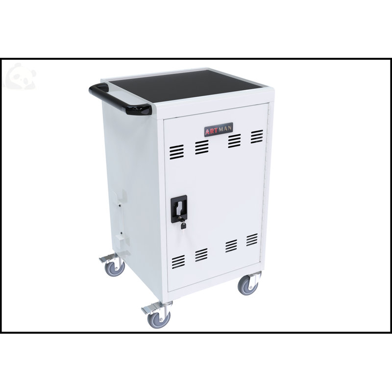 Mobile Charging Cart And Cabinet For Tablets Laptops 30-Device With Combination Lock--Black, Antique White