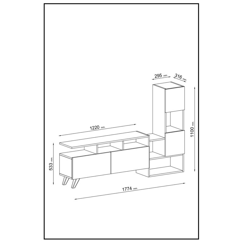 Modern TV Unit with Bookshelf, White & Walnut Finish, 48.0 x 20.9 x 12.4 inches | 100% Melamine Coated Particle Board | Multiple Shelves for Additional Storage | Stylish Design for Living Room & Entertainment Spaces