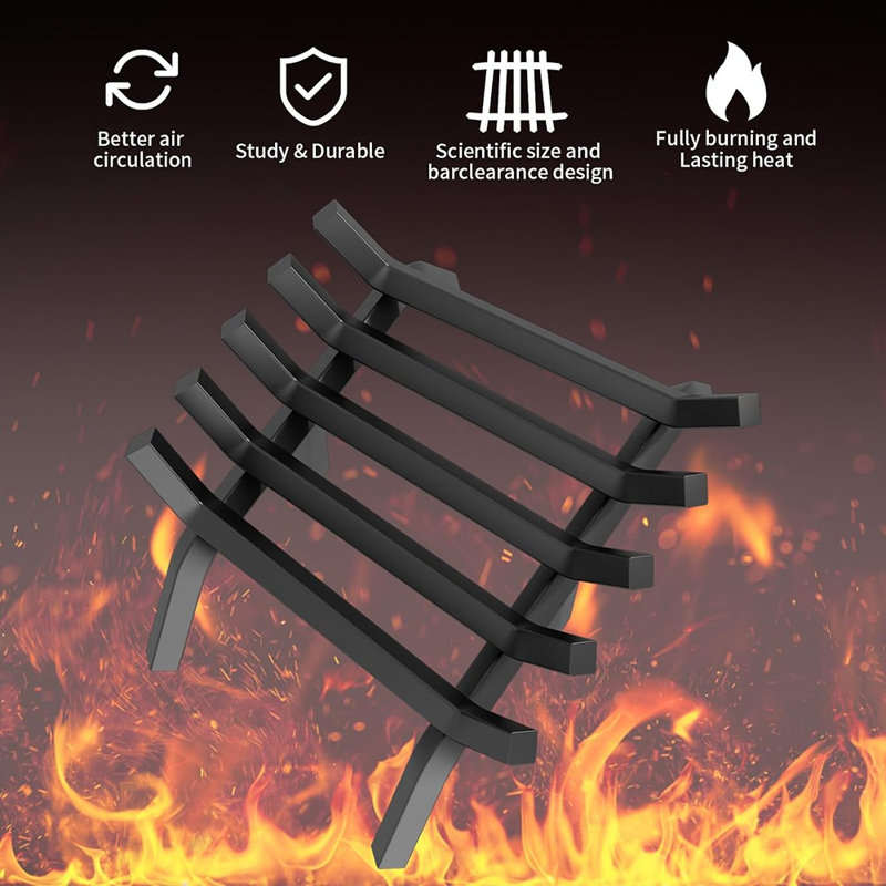Grille de foyer 17 po, porte-bûches robuste en acier massif, grille de bûches avec 6 pieds de support, support à bûches pour foyer intérieur-extérieur