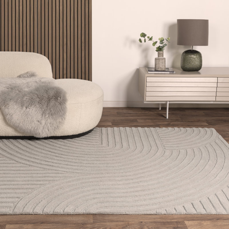 Aariona Hand Tufted Geo Silver Area Rug, Rectangle 120cm x 170cm