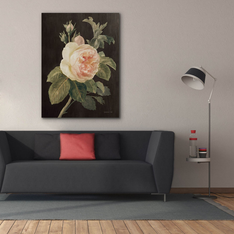 «Heirloom Pink Rose On Black» par Danhui Nai, art mural sur toile, H 54 po x l 40 po