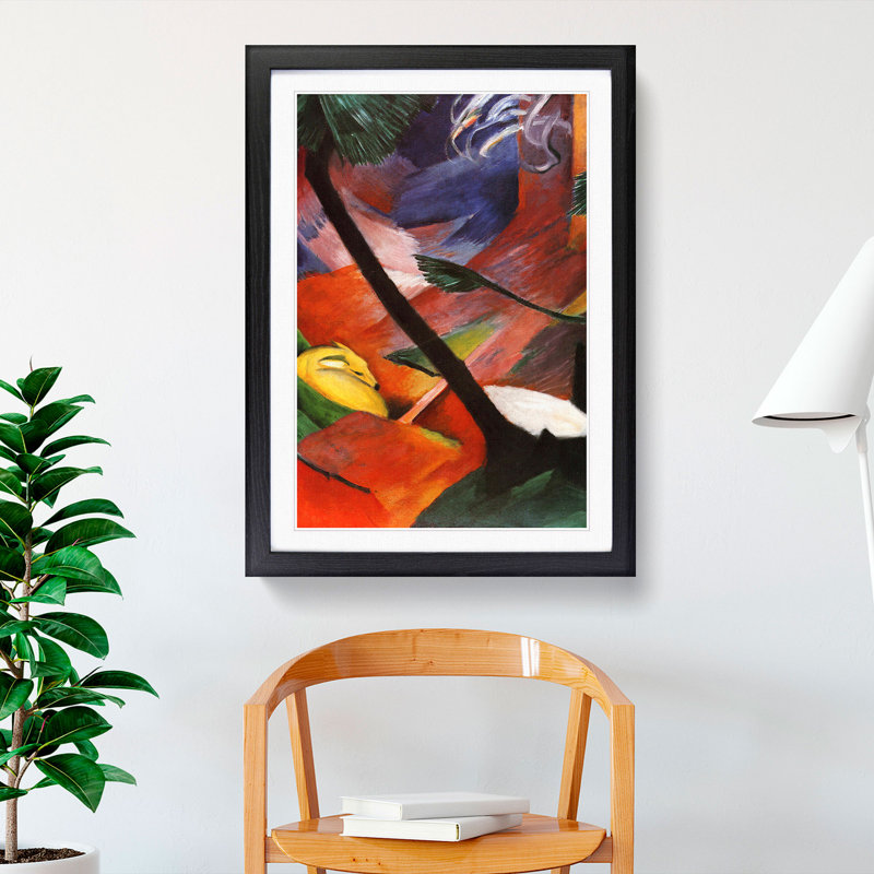 Sleeping Deer in the Forest by Franz Marc - Picture Frame Painting, 65cm H x 48cm W x 2cm D, Black Framed