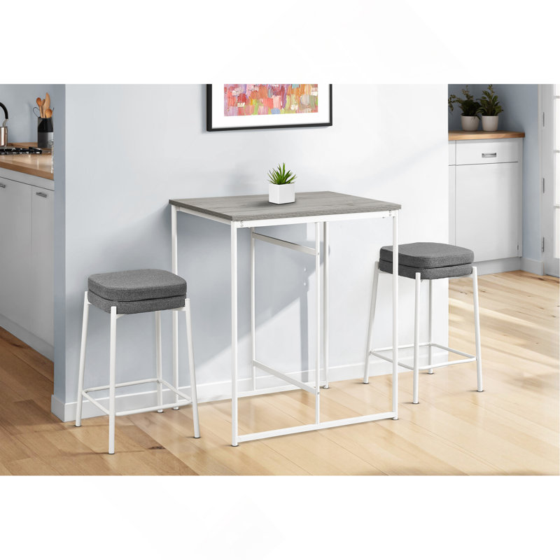 Tabouret de bar, hauteur de comptoir, ensemble de 2, cuisine, tissu gris, métal blanc, contemporain, moderne