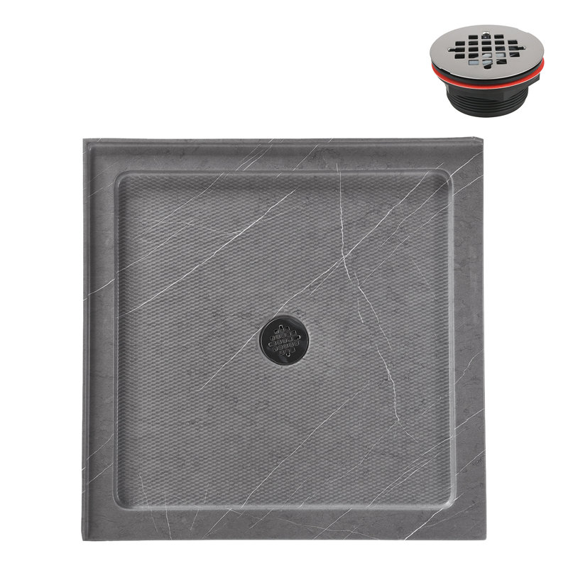 Streamline 36 in. x 36 in. Corner Acrylic Shower Base in Matte Grey with Center Drain, Drain Included, Matte Gray