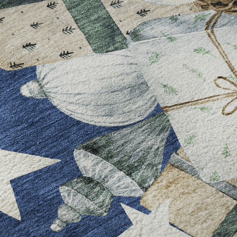 Premium Machine Washable Castillon AMF1825 Stars and Presents Holiday Rug, Rectangle 1'8" x 2'6"