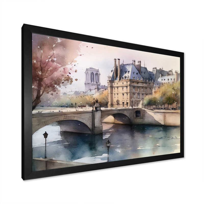 Aquarelle de Paris, France IV - reproduction, Cadre noir, H 24 po x l 32 po x P 1 po