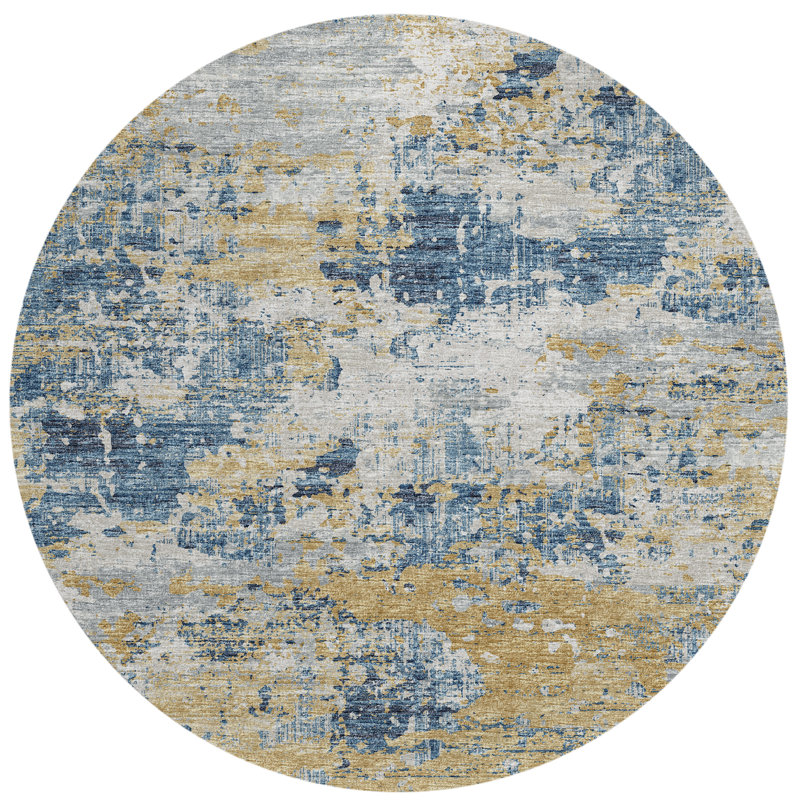 Tapis bleu / brun en polyester tissé à la machine Cumbernauld, Rond 8 pi