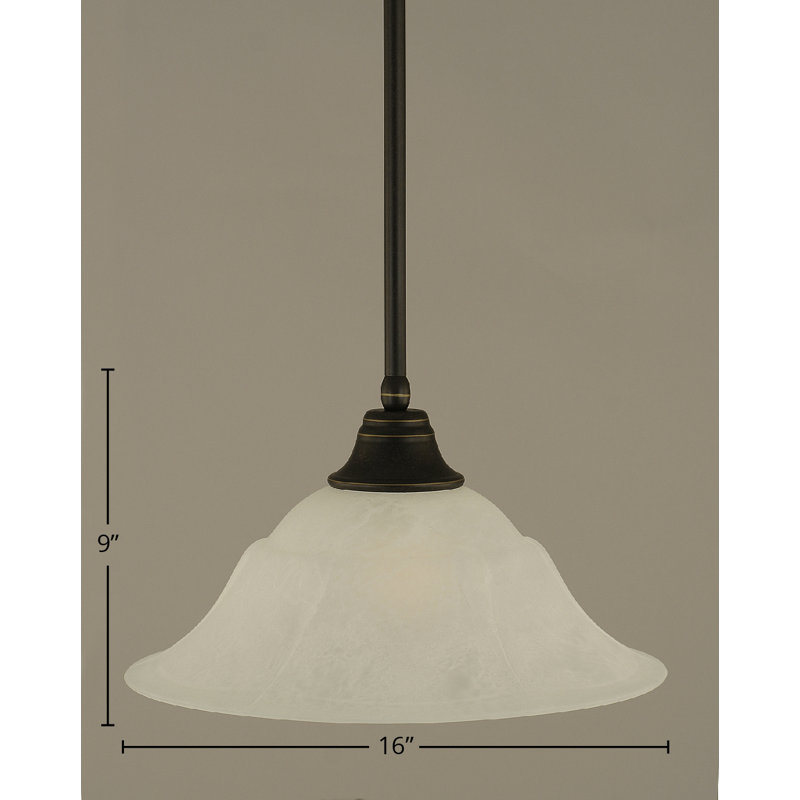 Luminaire suspendu avec tige en verre, Granit foncé, 16 po, Verre marbré blanc