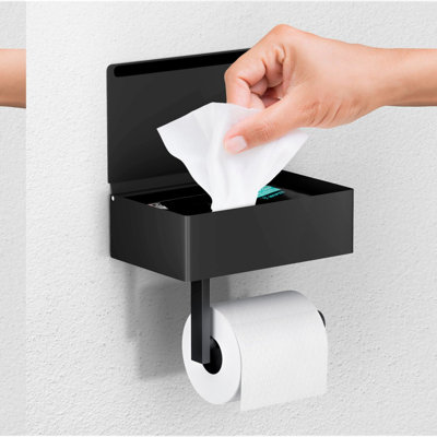Matte Black Bathroom Essentials Holder with Shelf - Flushable Wipes & Tet Paper Storage