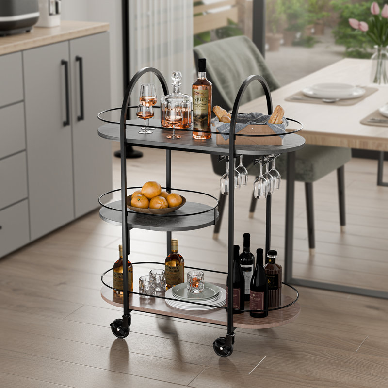 3-Tier Arc Bar Cart, Matte Black