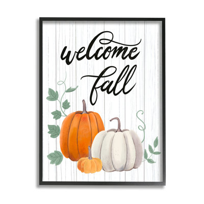 «Welcome Fall», calligraphie rustique à motif citrouille noire, estampe numérique encadrée, art texturé par Sharon Lee