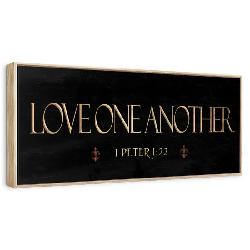 Love One Another Bible Verse, Floating Frame Natural Wood, 28" X 10"