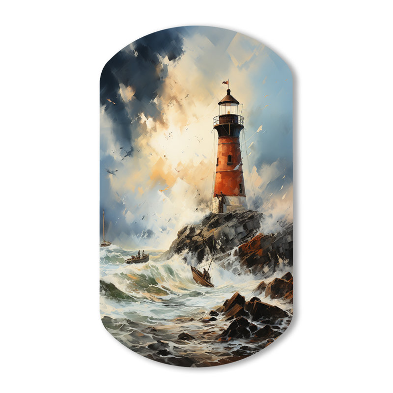 Rétro phare de guidage I - art mural asymétrique en forme de cylindre, H 31 po x l 19 po